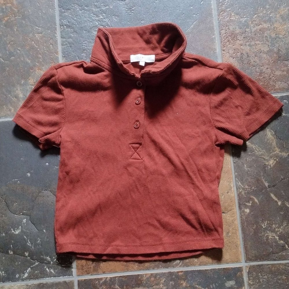 Button up Collared Crop Top in brown/red